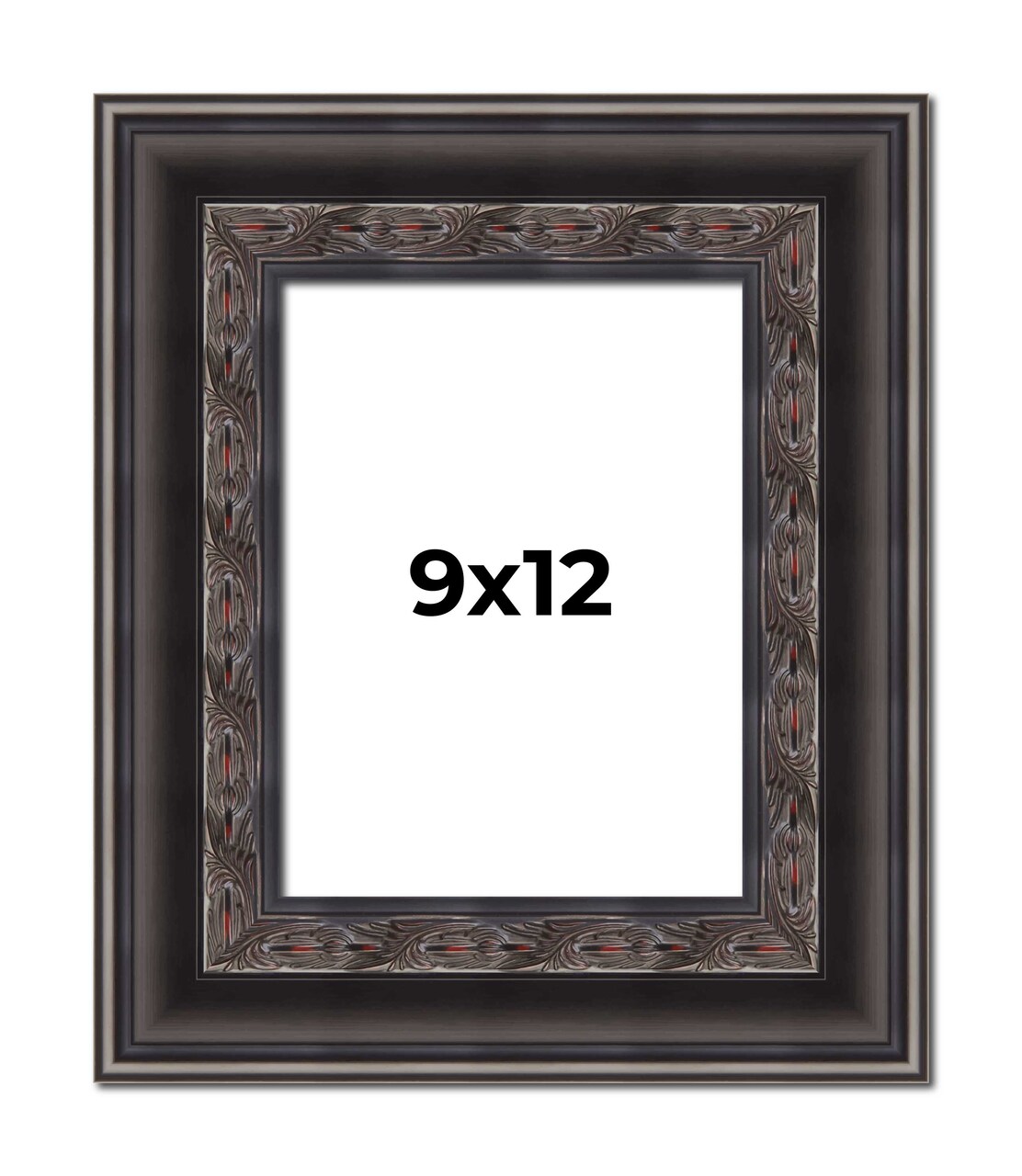 9x12 3.5" Wide Ornate Black Picture Frame - UV Acrylic, Foam Board Backing, Hanging Hardware